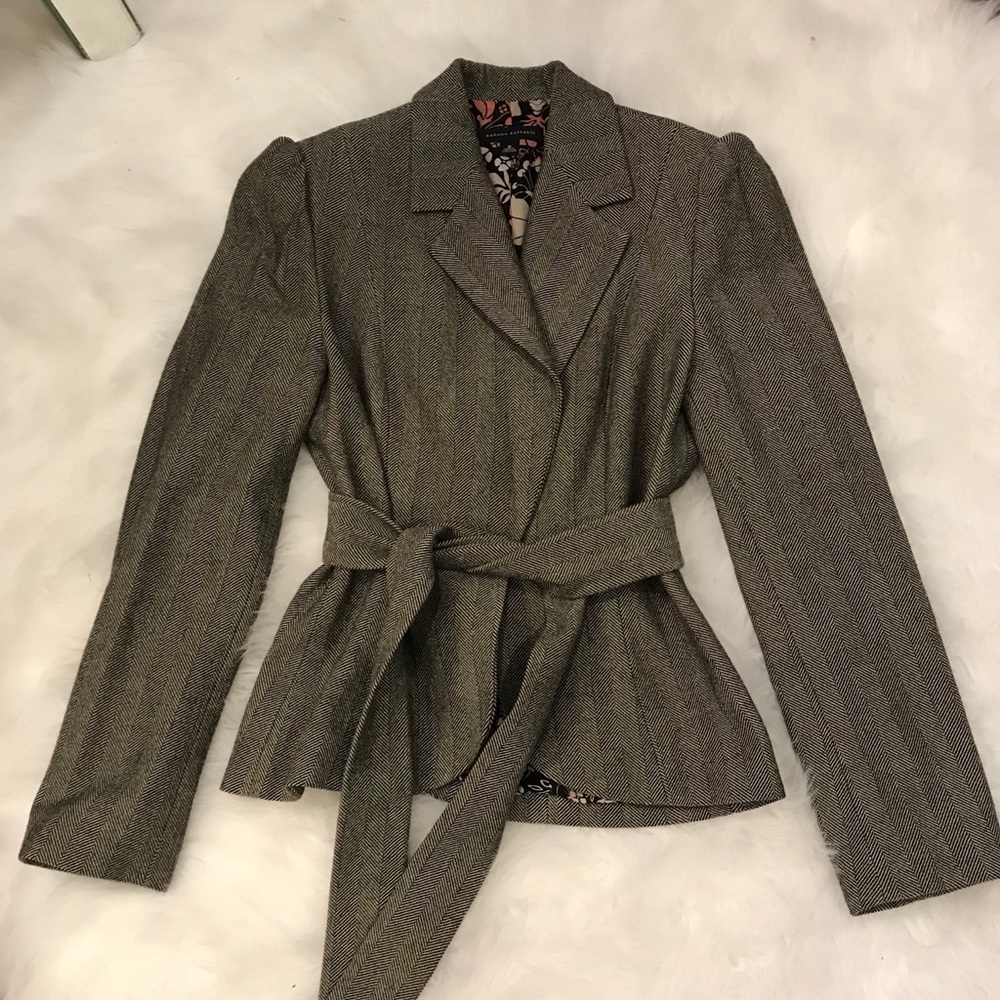 Banana Republic Gray Herringbone Tie-Waist Blazer Jacket